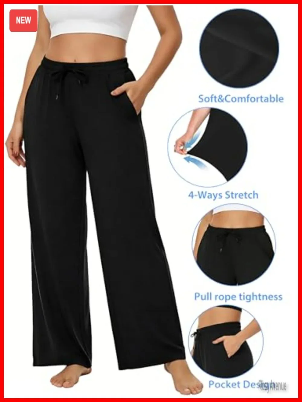 Plus Size Wide Leg Palazzo Yoga Pants with Pockets Drawstring High Waist Loose
